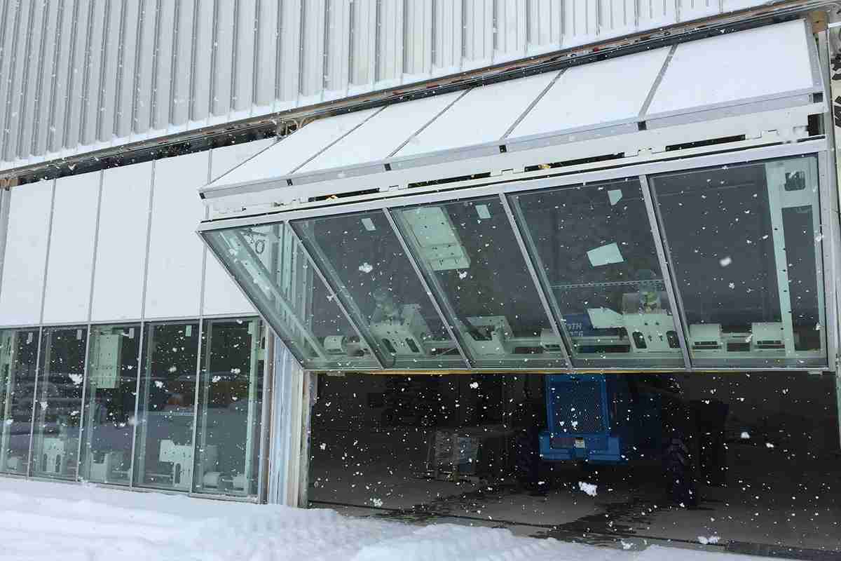 glass bifold door snow