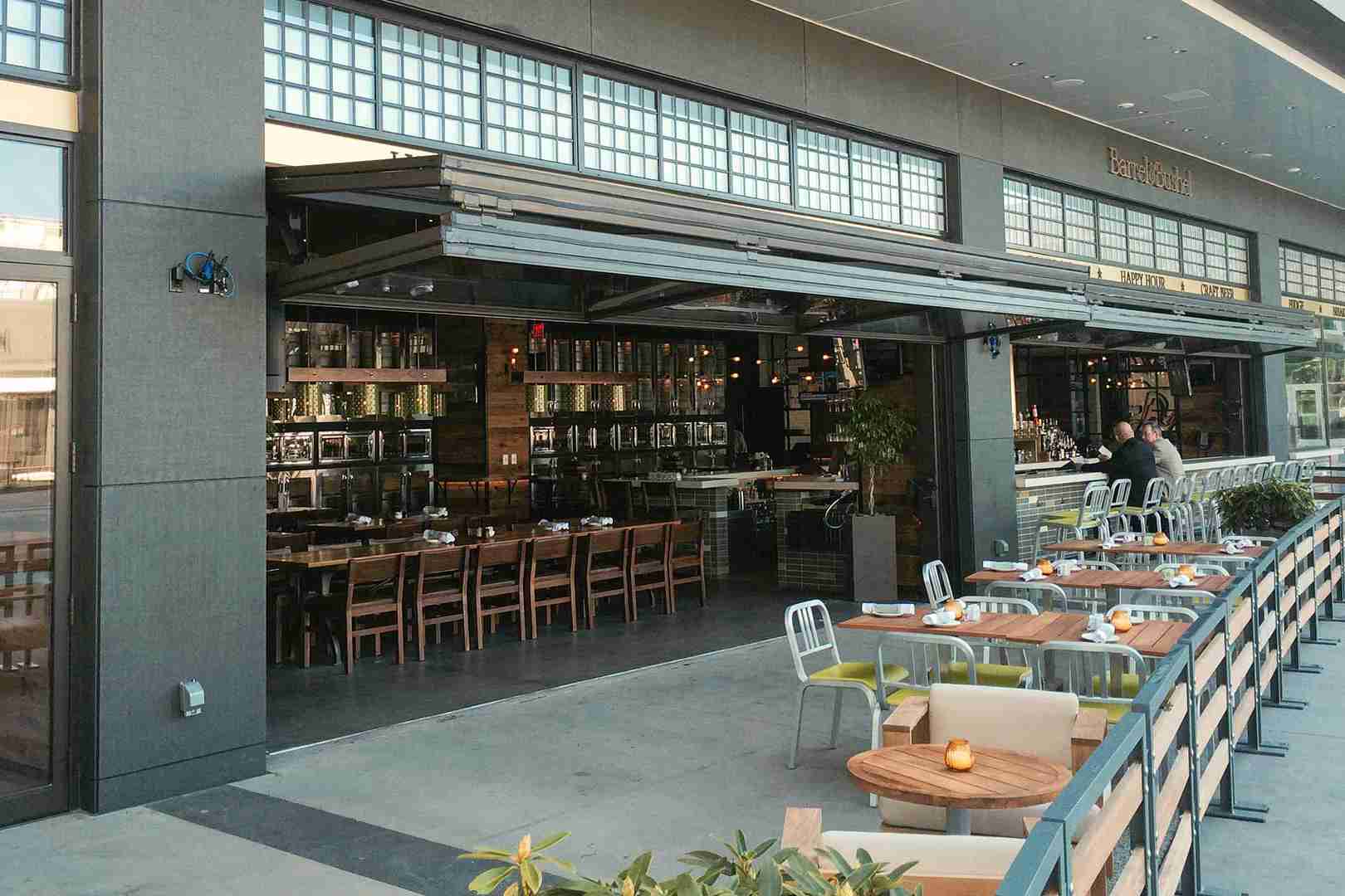 glass designer bifold doors on restaurant