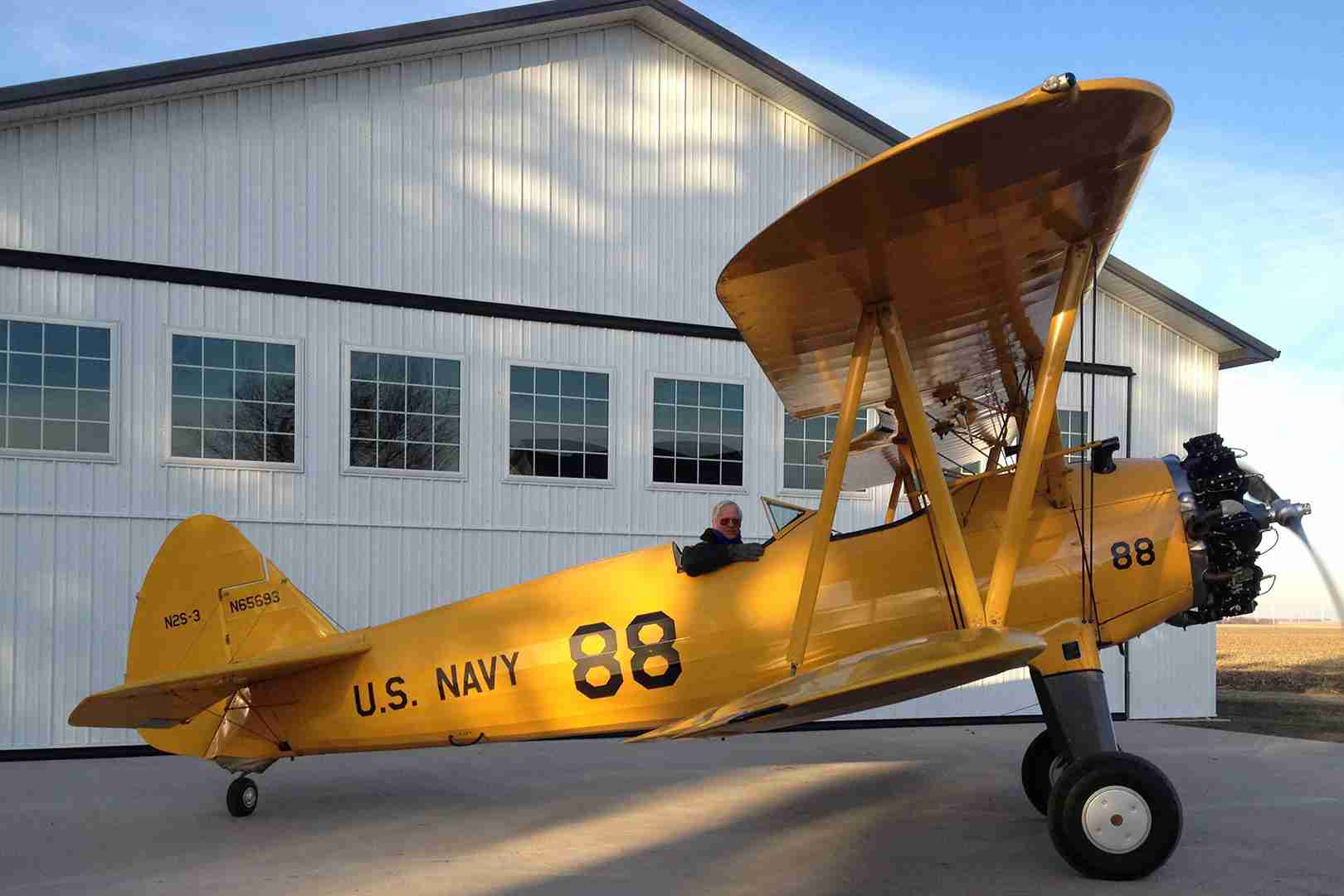 yellow flyer bifold hangar door