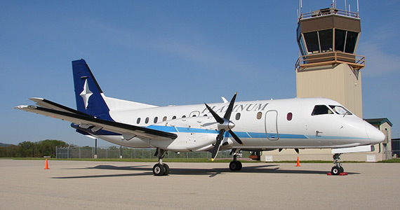 saab plane on the runway