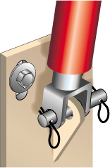 Hydraulic piston being attached to wall with cotterpins